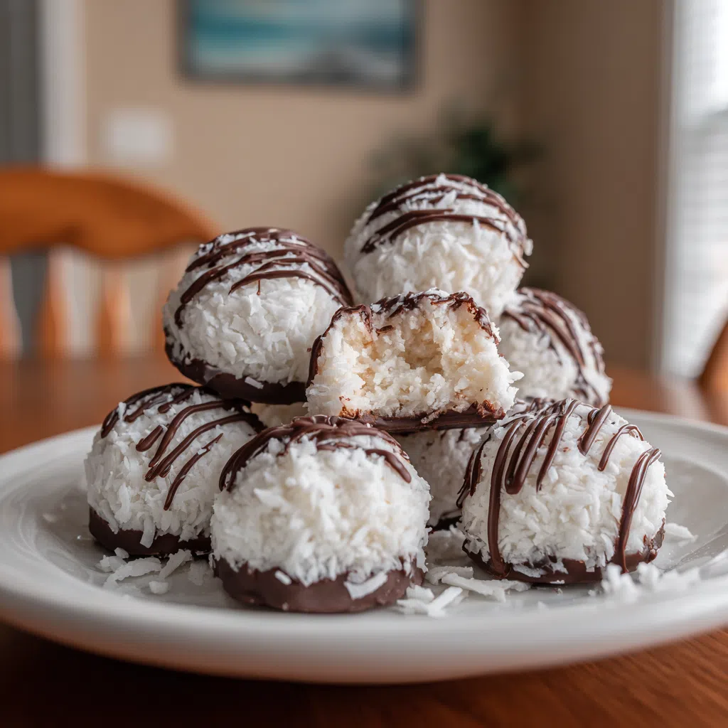 Sugar-free chocolate coconut bites with dark chocolate bottoms and thin drizzle