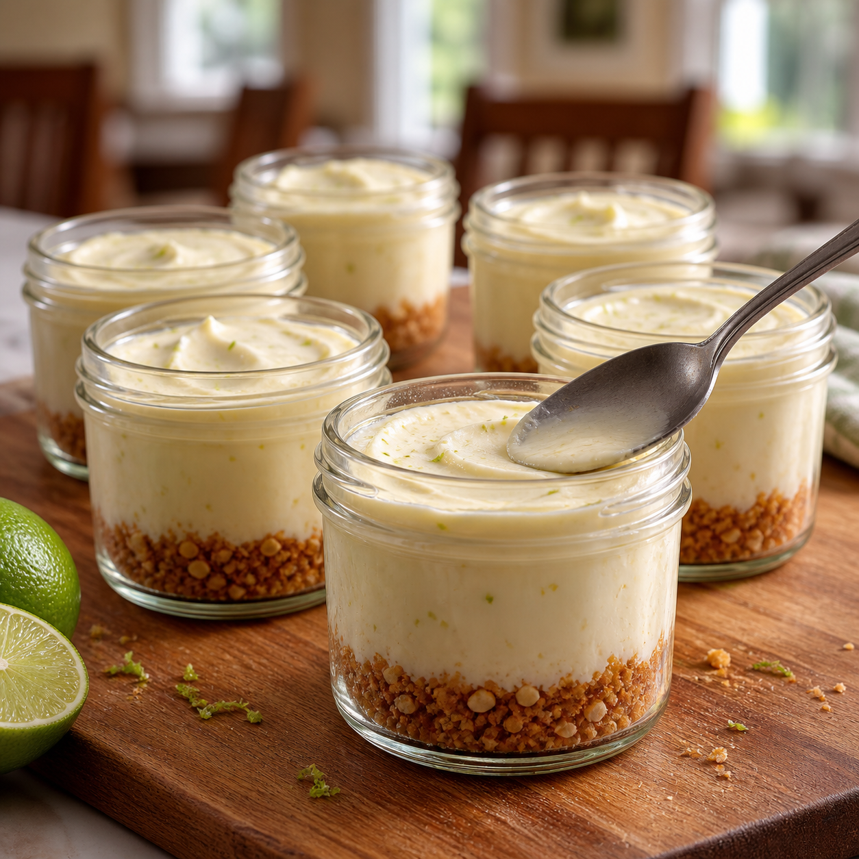 Key lime cheesecake cups filled and ready to chill before adding whipped cream