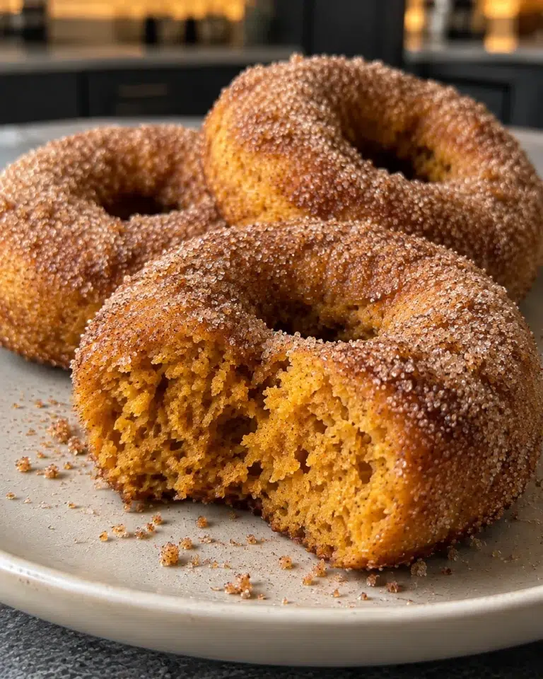 Sugar-free pumpkin donuts with a sparkling cinnamon sugar coating