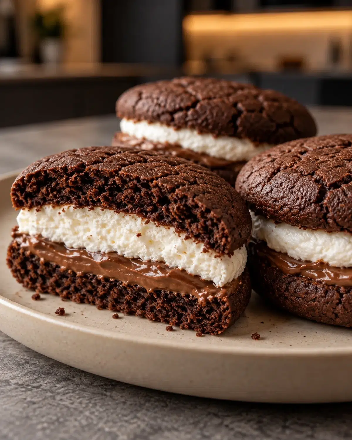 Sugar-free marshmallow sandwich cookies with white marshmallow and hazelnut filling