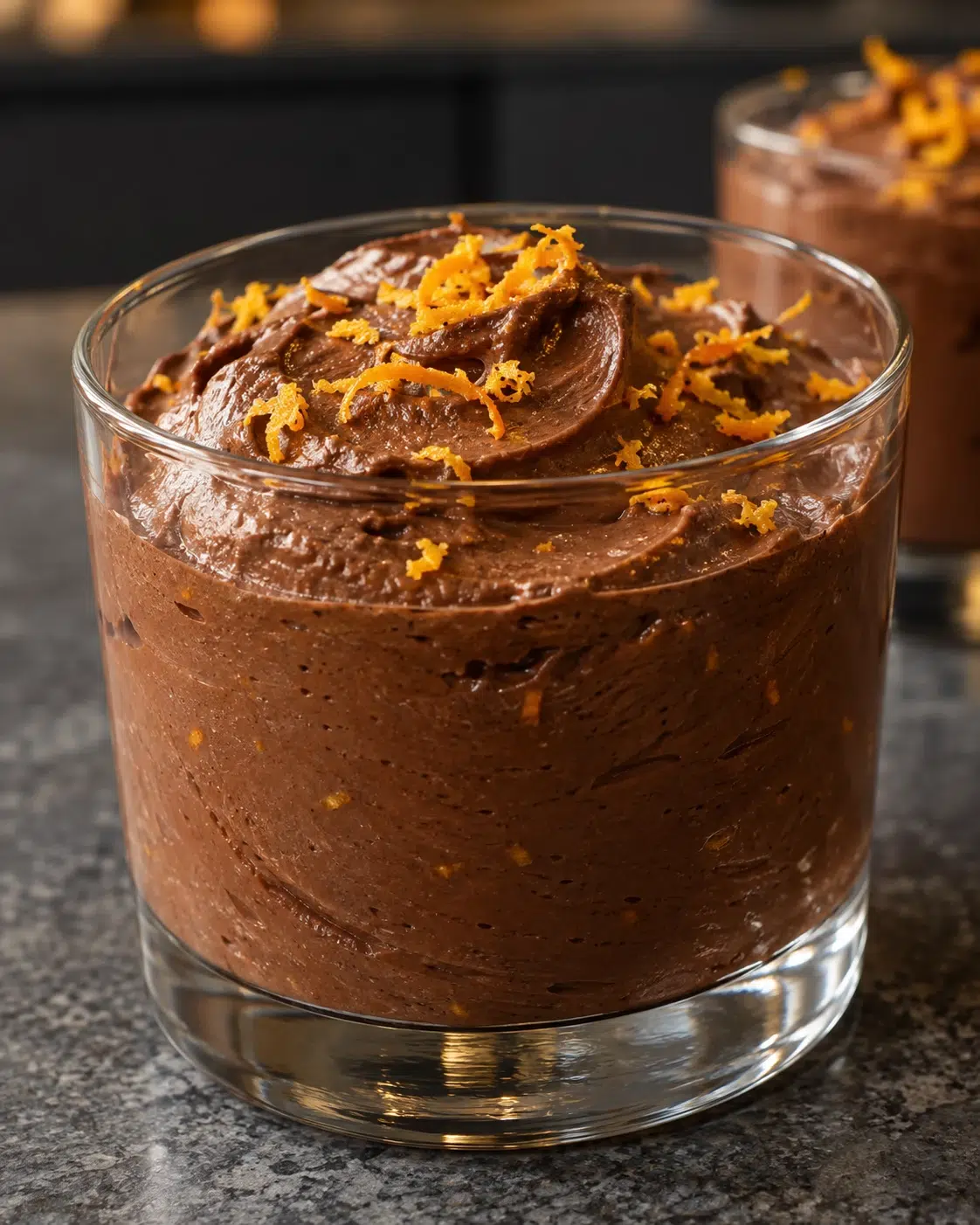 Sugar-Free Orange Chocolate Mousse-Style Cream in a glass topped with orange zest