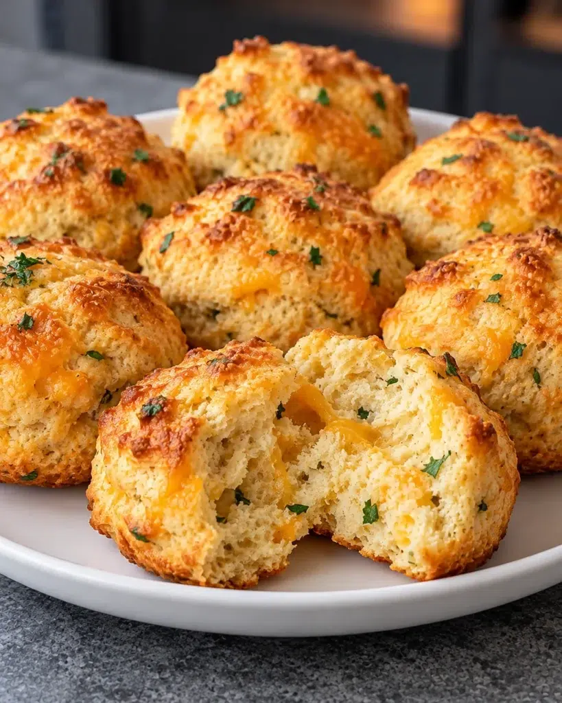 No-added-sugar cheddar herb biscuits, tall and golden, cooling on a wire rack