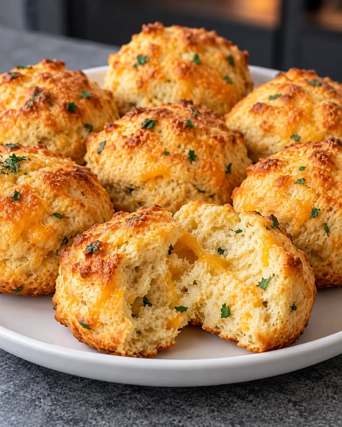 No-added-sugar cheddar herb biscuits, tall and golden, cooling on a wire rack