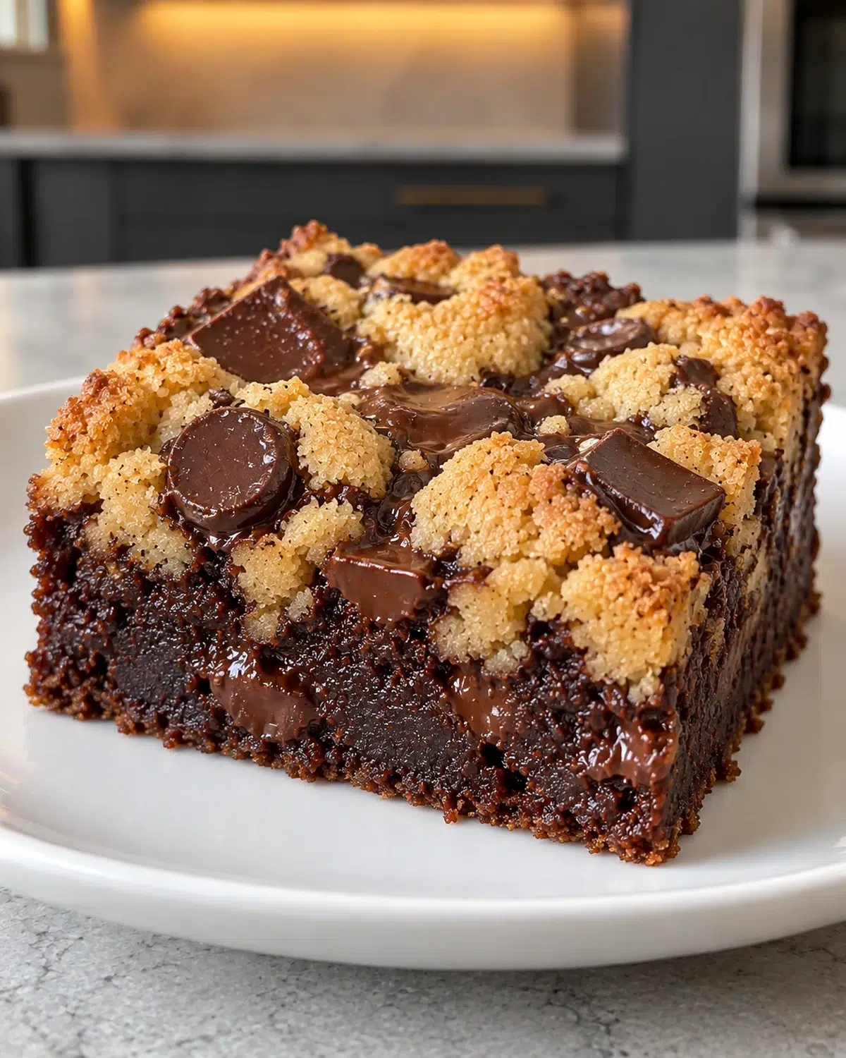 Sugar-free brown butter brookies with golden cookie top and fudgy base
