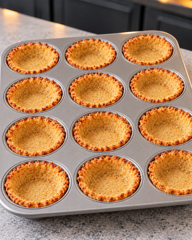 Cranberry brie bites: golden almond pastry cups baked in a muffin pan