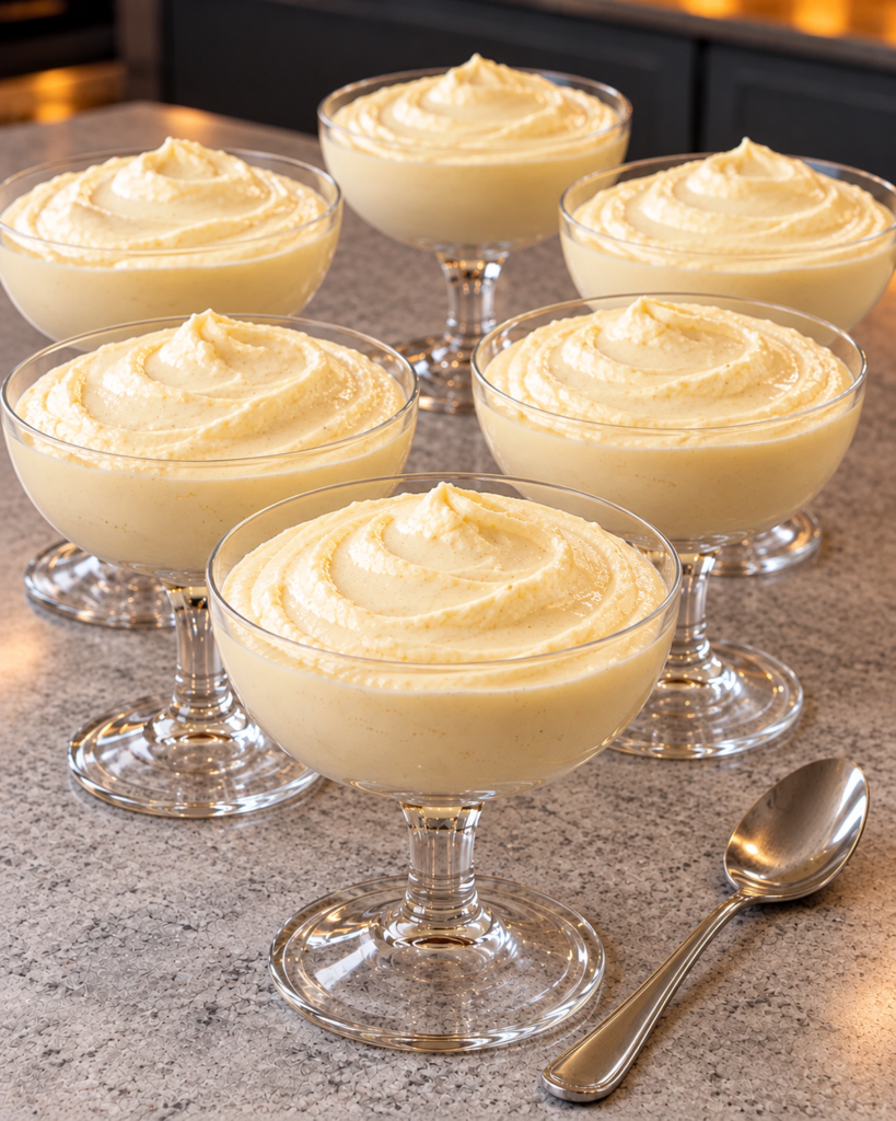 Sugar-free Bavarian cream divided into six glass coupes