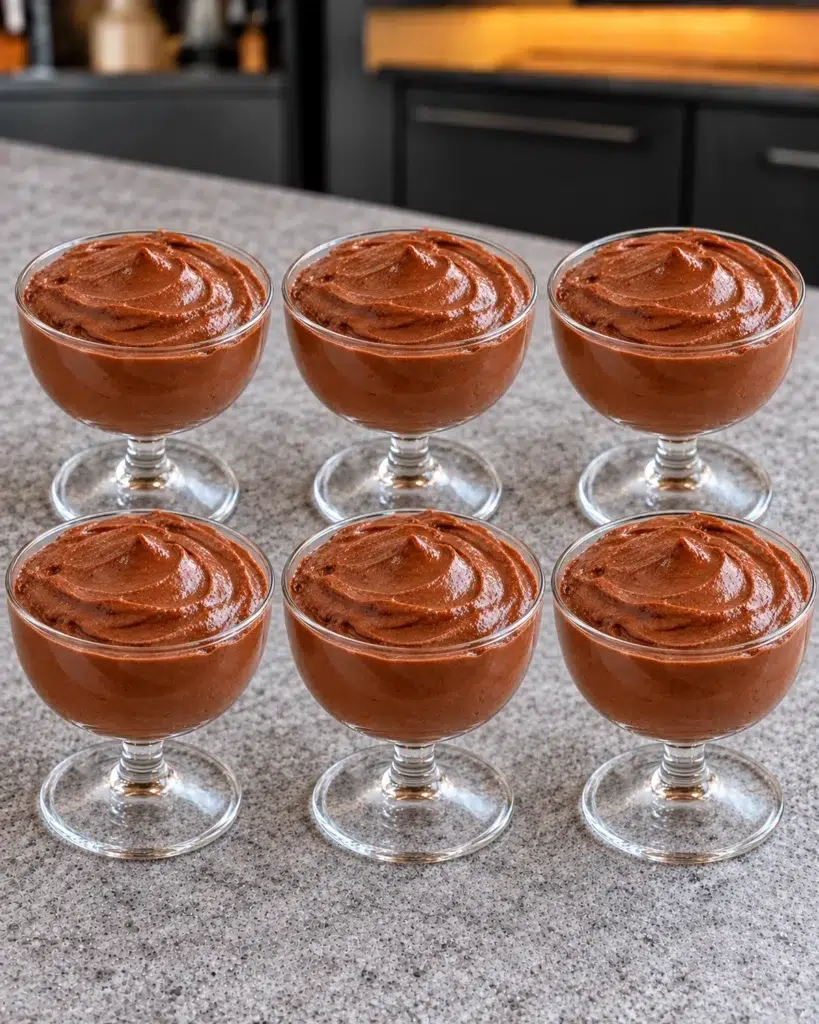 Six coupes of sugar-free chocolate protein pudding