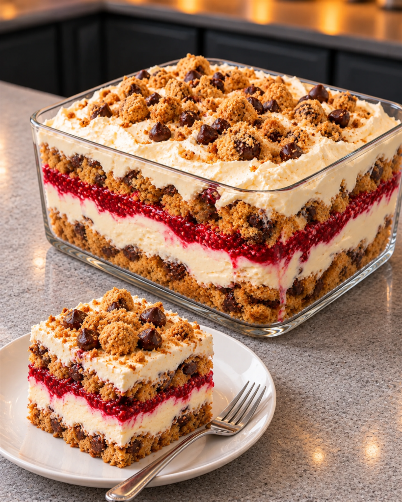 Finished sugar-free Christmas cookie lasagna with one portion served