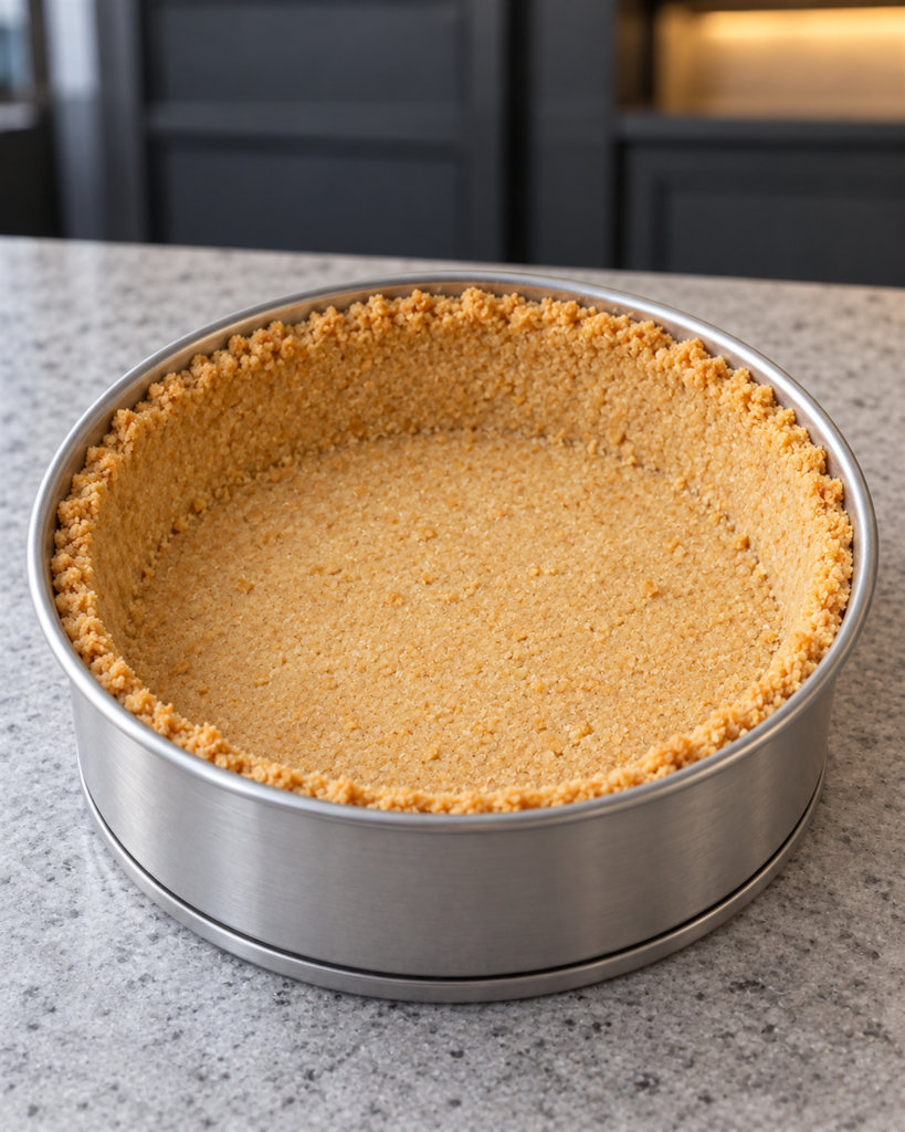 Thin golden almond crust baked in a deep pie pan